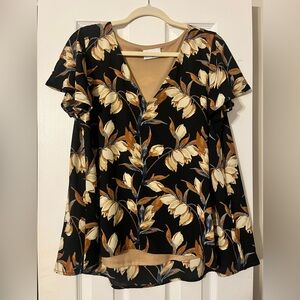 Adrienne Cream Ruffled Short Sleeve Blouse